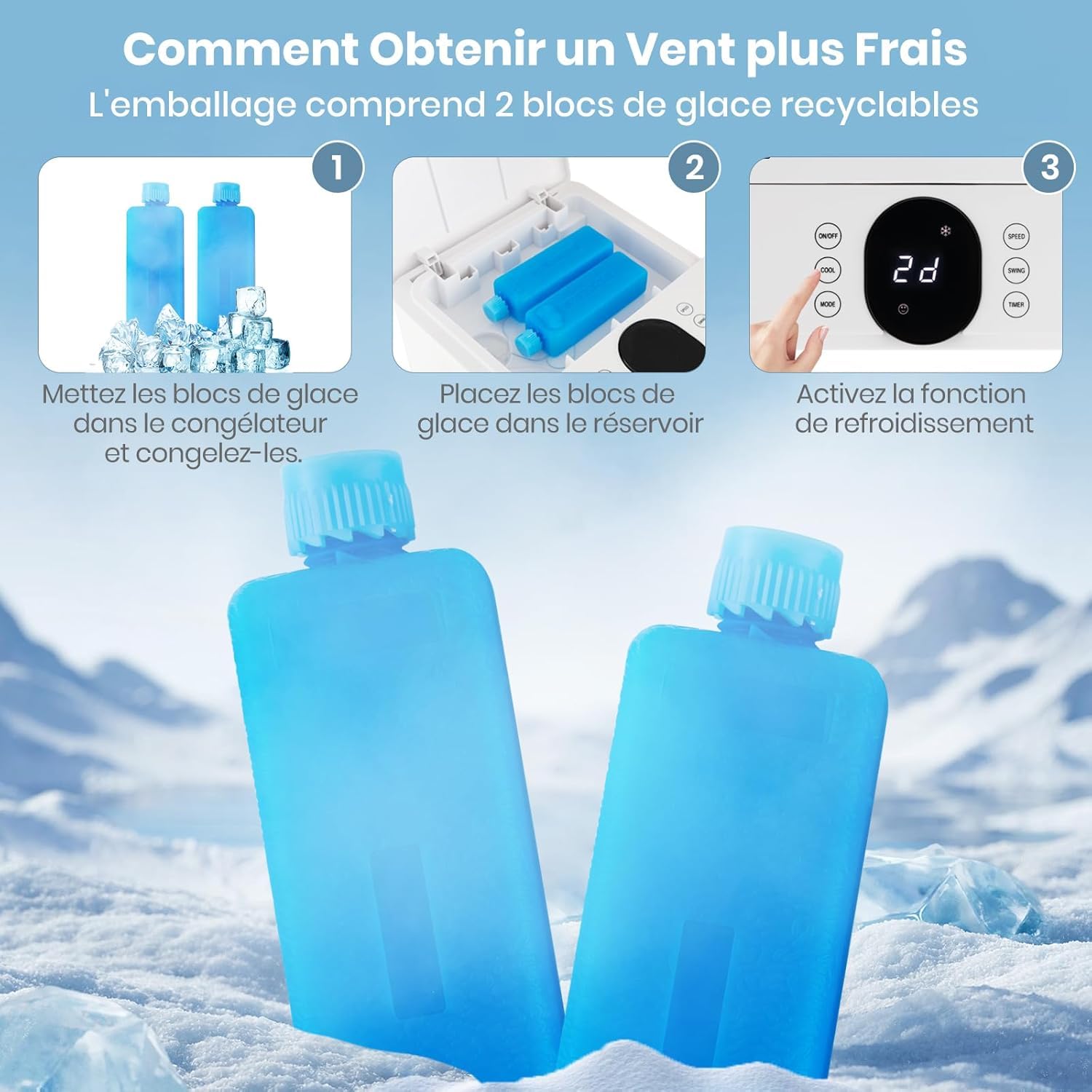 RELAX4LIFE Rafraîchisseur d'Air Silencieux Mobile | 3 en 1 Refroidisseur d'Air Humidificateur Ventilateur | 3 Vitesses 3 Modes | Réservoir 2,8L | 4 Blocs Réfrigérants | Oscillation | Faible Conso