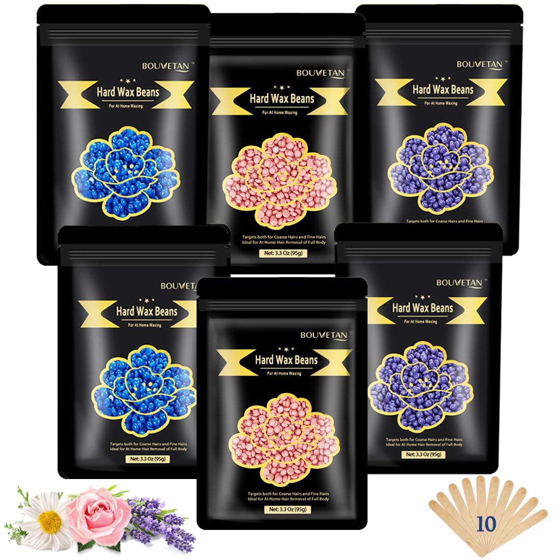 Hard Wax Beads, 2.2lb Wax Beans for Hair Removal, 10 Packs Multi Color Waxing Beads for Full Body, Face, Brazilian Bikini, Legs and Sensitive Skin at Home, Wax Refill for Women Men