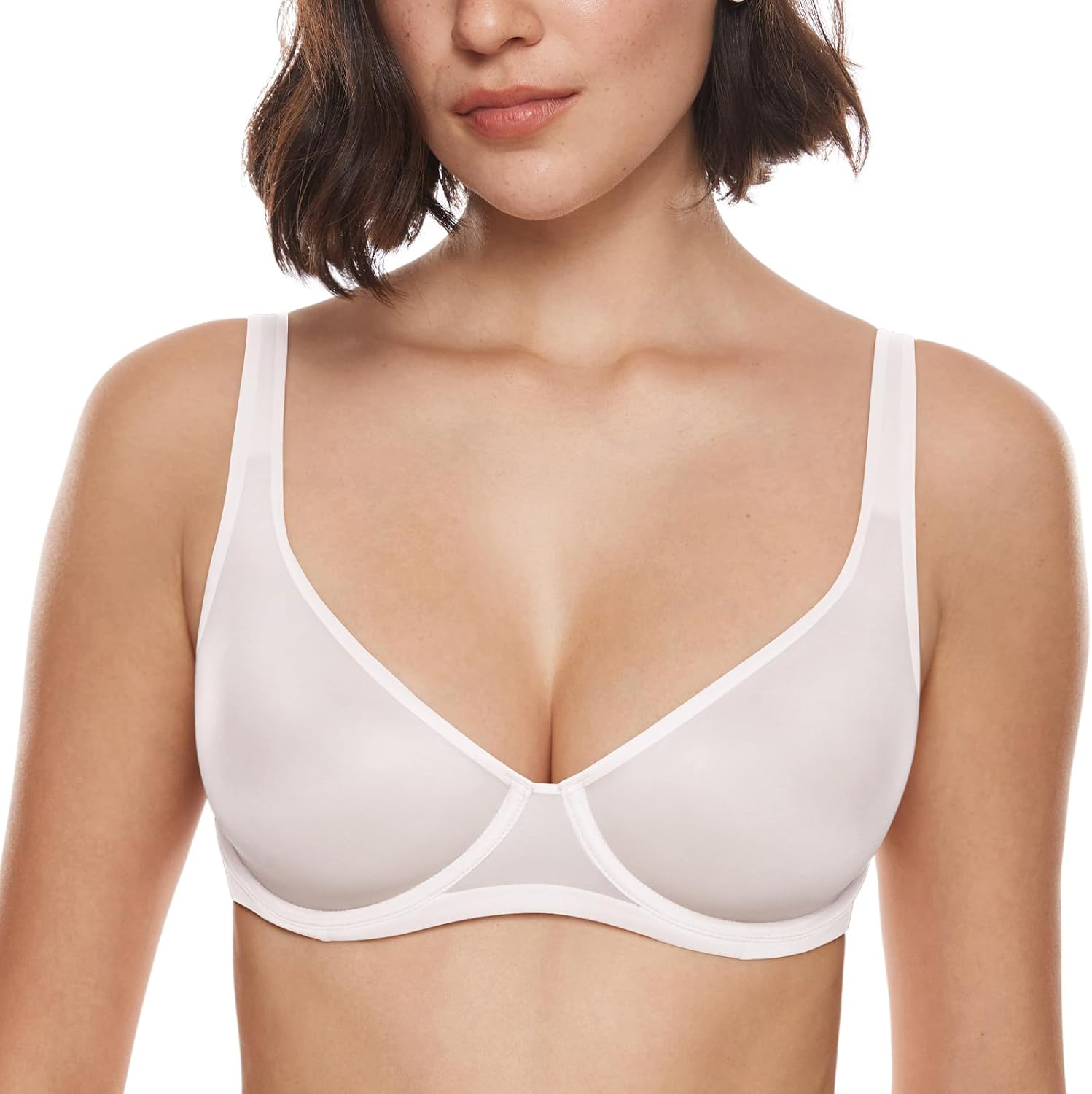 INLYRIC Women's Mesh Balconette Bra Sexy Demi Supportive Comfortable Seamless Underwire Unlined Sheer Bras