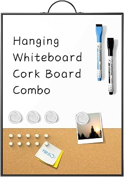 White Board Cork Board Combo, 16"x12" Portable Aluminum Frame