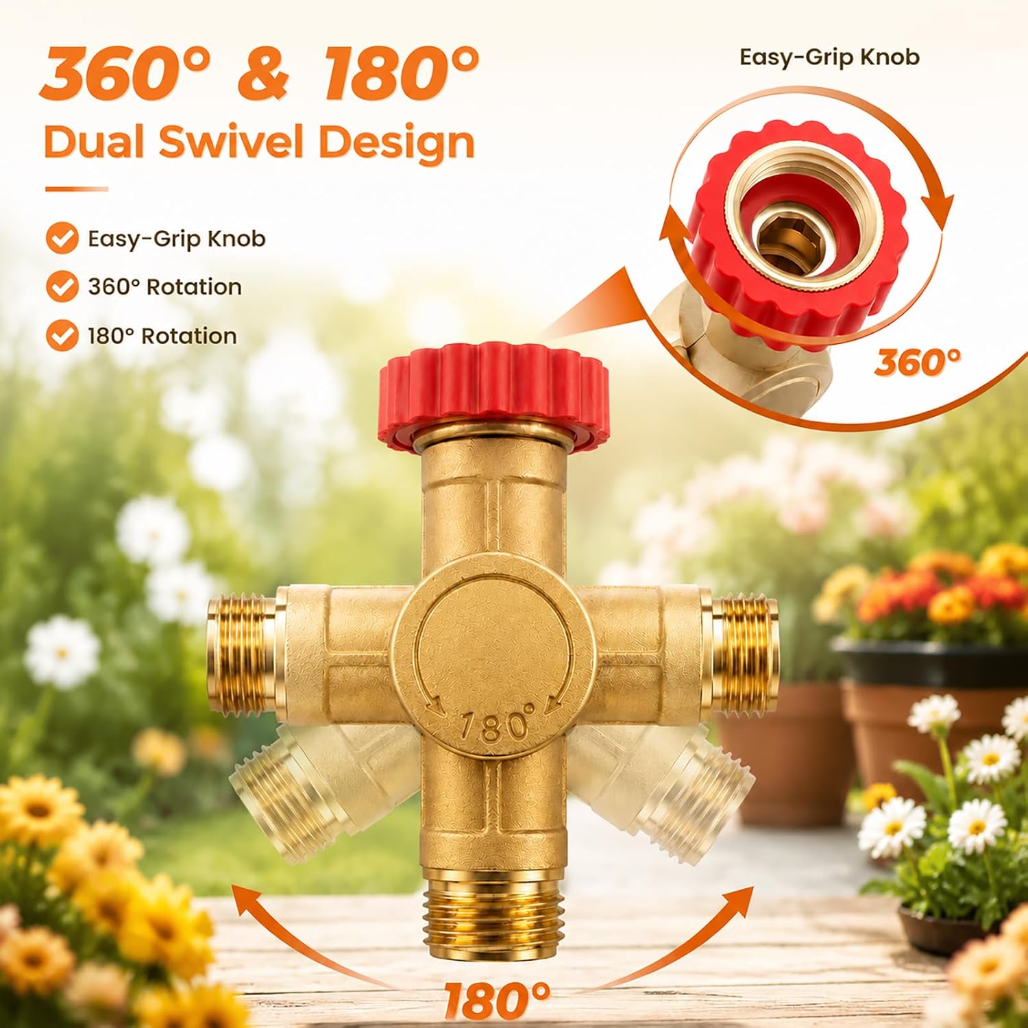 Brass Swivel Hose Connector, 3/4" GHT Lead-Free RV Water Inlet