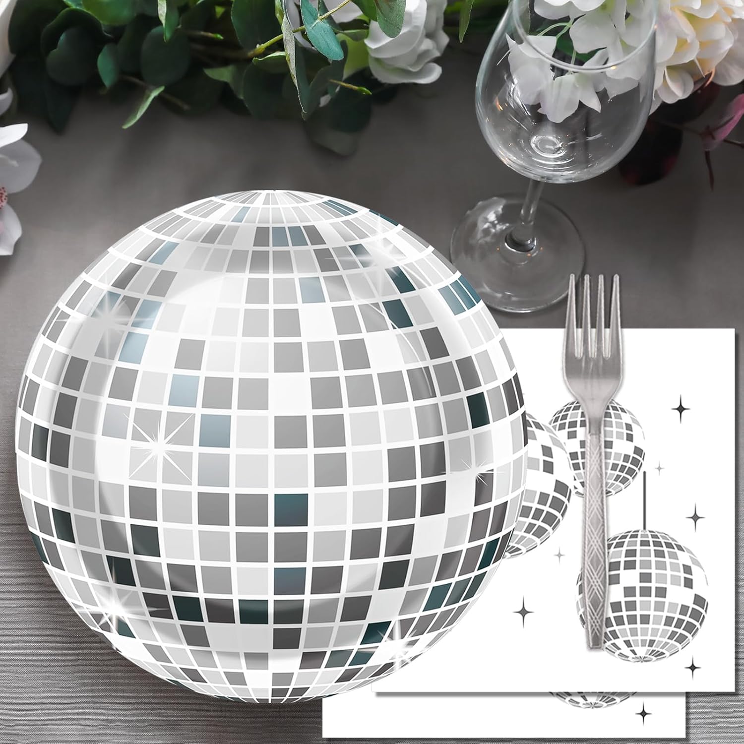 200PCS Disco Theme Party Plates and Napkins 1970s Birthday Party Decorations Silver Disco Ball Paper Plates 70s Disco Party Tableware Set Serves 50 Guests Baby Shower Wedding Party Supplies Favors - Image 5