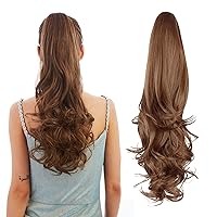 Vista 23 de Extensión de Cola de Caballo, Extensión de Cabello con Garra Larga de 20", Piezas de Cabello Sintético Ondulado Liso con Clip en Peluca de Cola