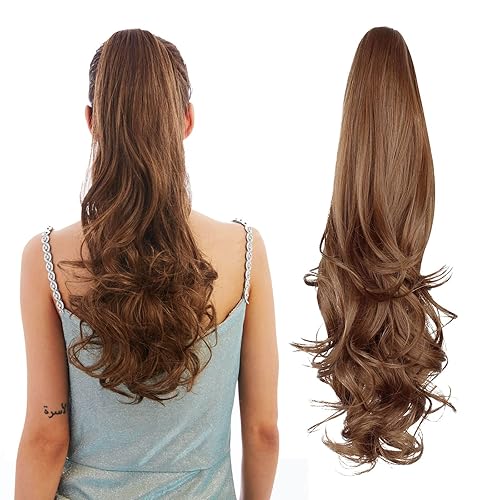Miniatura 23 de Extensión de Cola de Caballo, Extensión de Cabello con Garra Larga de 20", Piezas de Cabello Sintético Ondulado Liso con Clip en Peluca de Cola