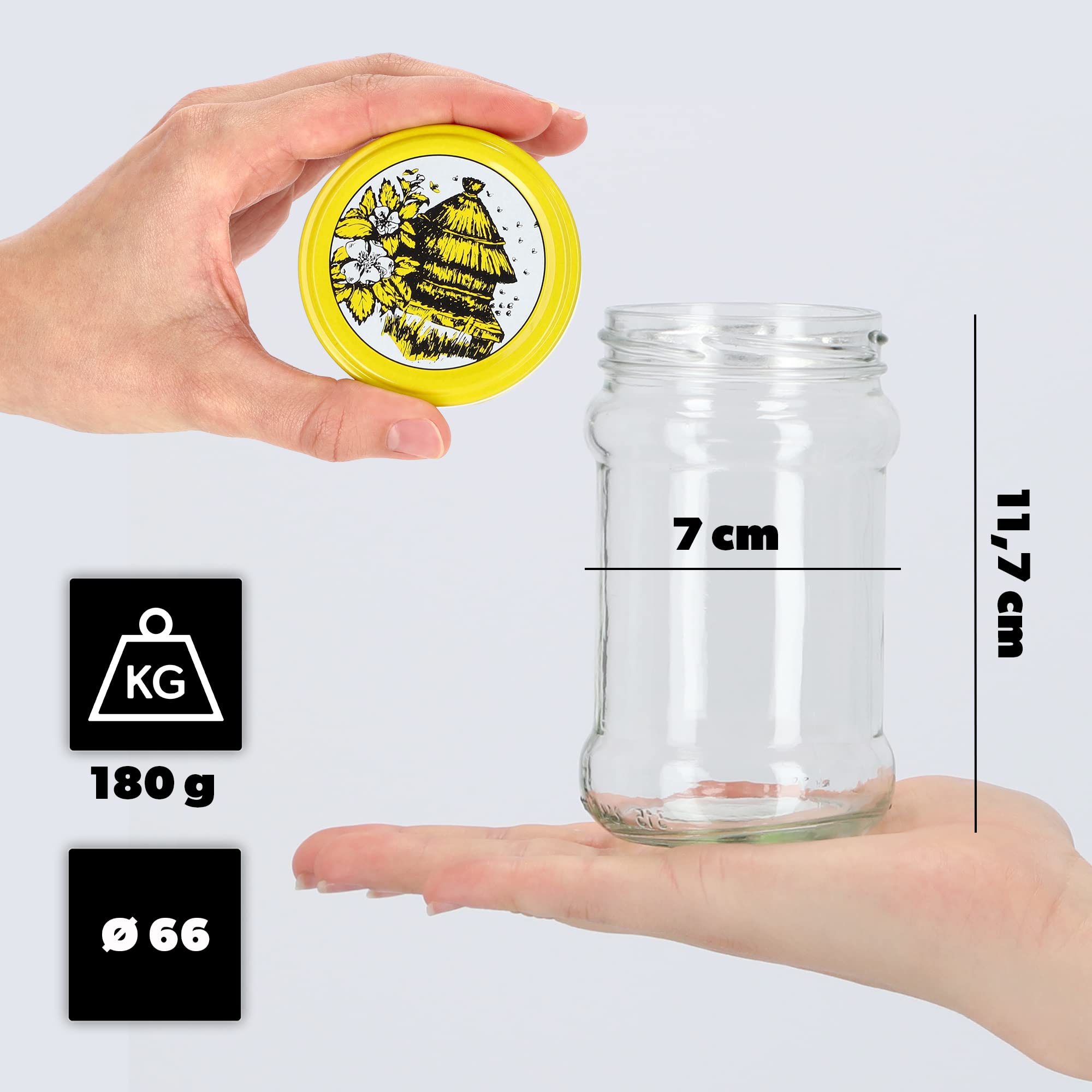 KADAX fi66 małe słoiki na przetwory, 315 ml, słoiki na miód, słoiki na dżemy z pokrywką, hermetyczne słoiki, słoiki na przetwory, słoiki na miód (100 sztuk, ula)