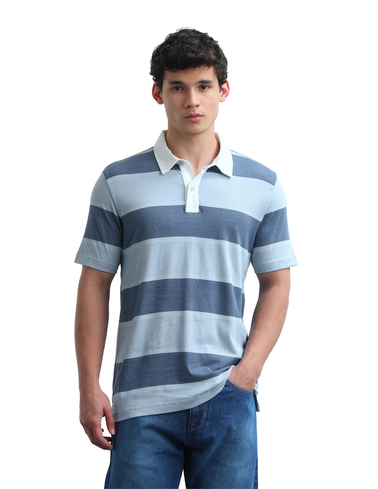 flying machine Men's Regular Fit Polo T-Shirt | Striped Pattern-picture-19