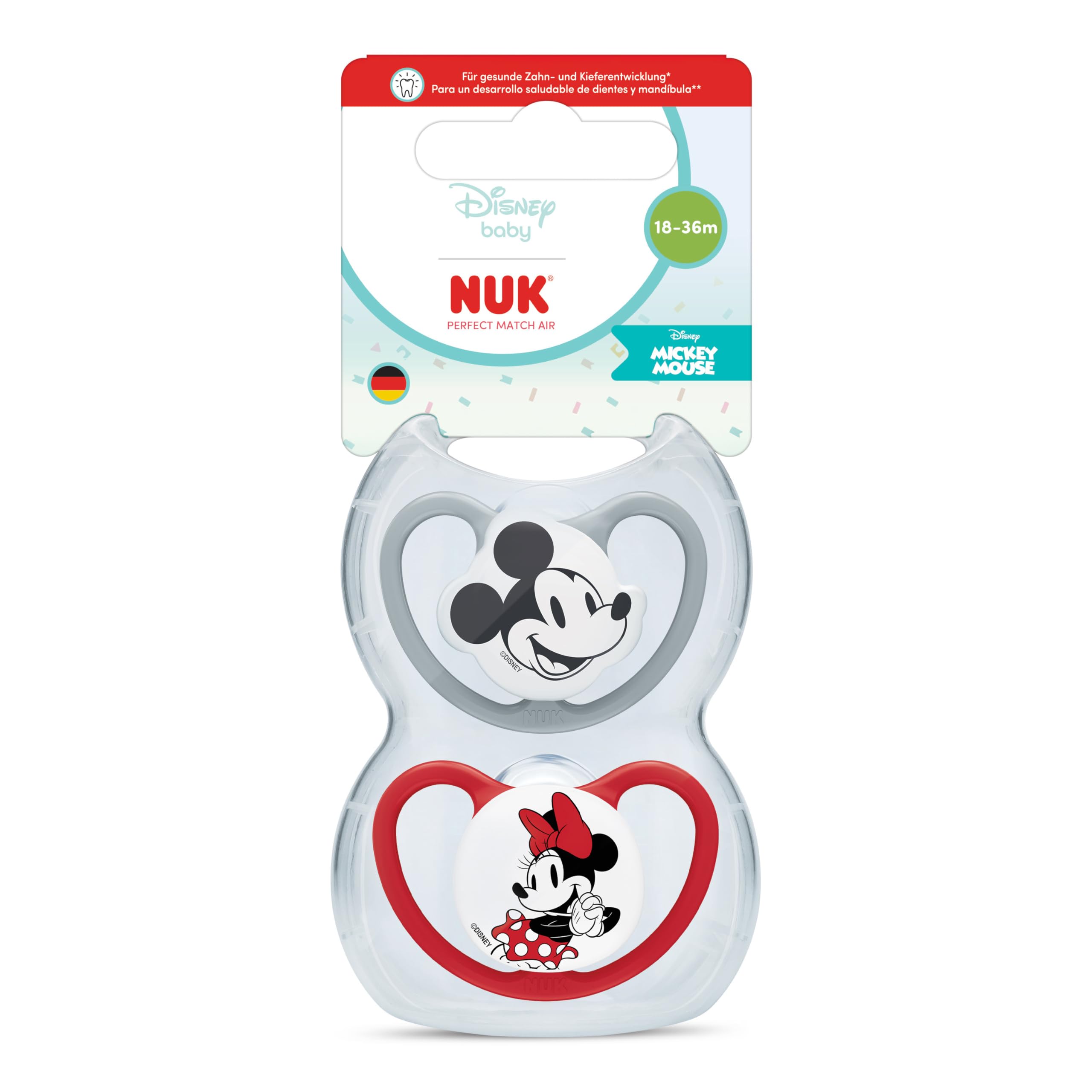 NUK Perfect Match Air Baby Schnuller | 18-36 Monate | Orthodontische Schnuller, die Luftzirkulation fördern & Speichel-Ausschlag verhindern | 95% Baby-Akzeptanz** | Disney Minni Maus | 2 Stück
