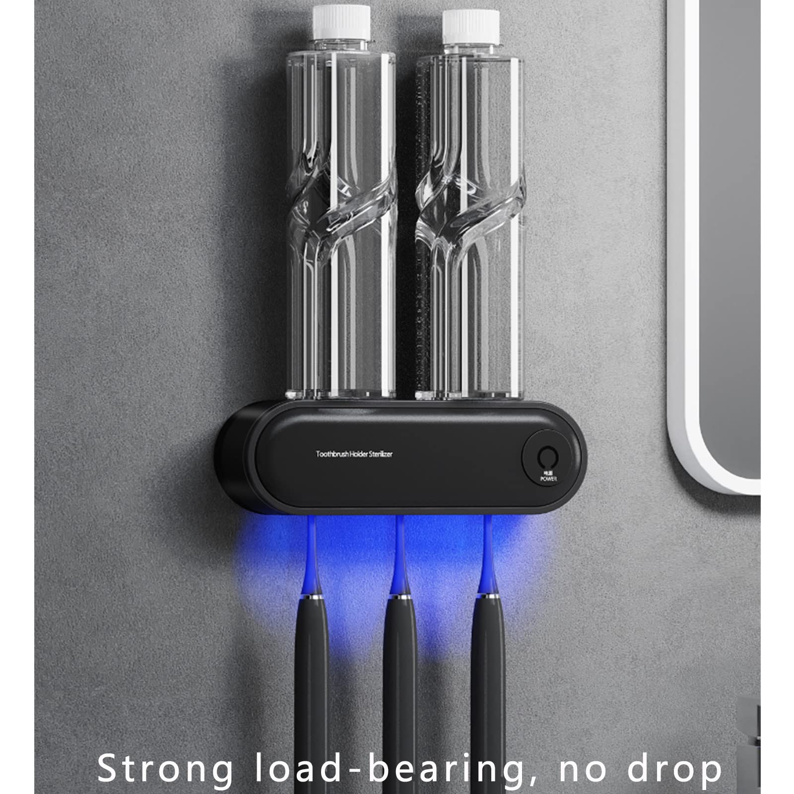 Porta Cepillo de Dientes, Soporte Cepillo de Dientes con Función Esterilizador Secado, Estuche Cepillo Dientes USB Recargable con LED, Organizador Baño Negro