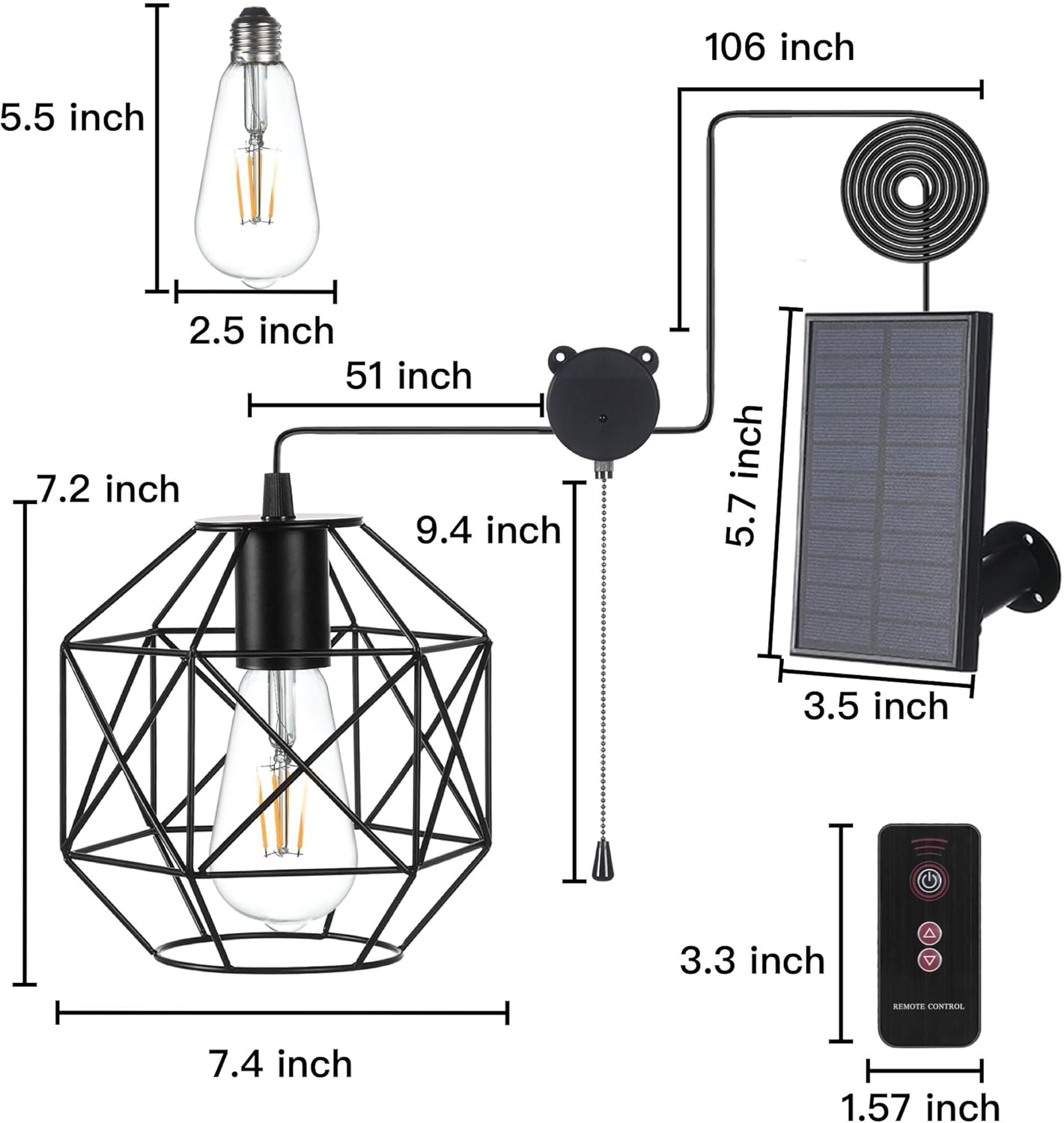 Solar Pendant Lights Outdoor, Shed Light Solar Powered Gazebo Lights Outdoor Chandelier Hanging Lights,Solar Lights Indoor with Pull Cord for Home Chicken Coop Barn Garage Storage