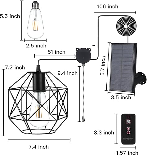 Miniatura 3 de Luces colgantes solares para exteriores, luz de cobertizo alimentada por energía solar, luces solares para exteriores, luces solares para interiores