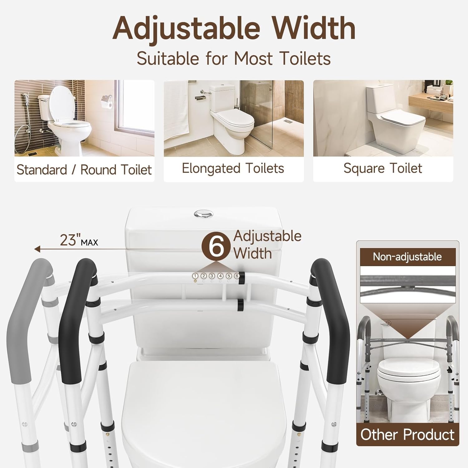 WAYES Toilet Safety Rails, Adjustable Detachable Toilet Frame for Elderly, Seniors, Handicap & Disabled, Foldable Handicap Toilet Handles Fit Most Toilets (300 LB)