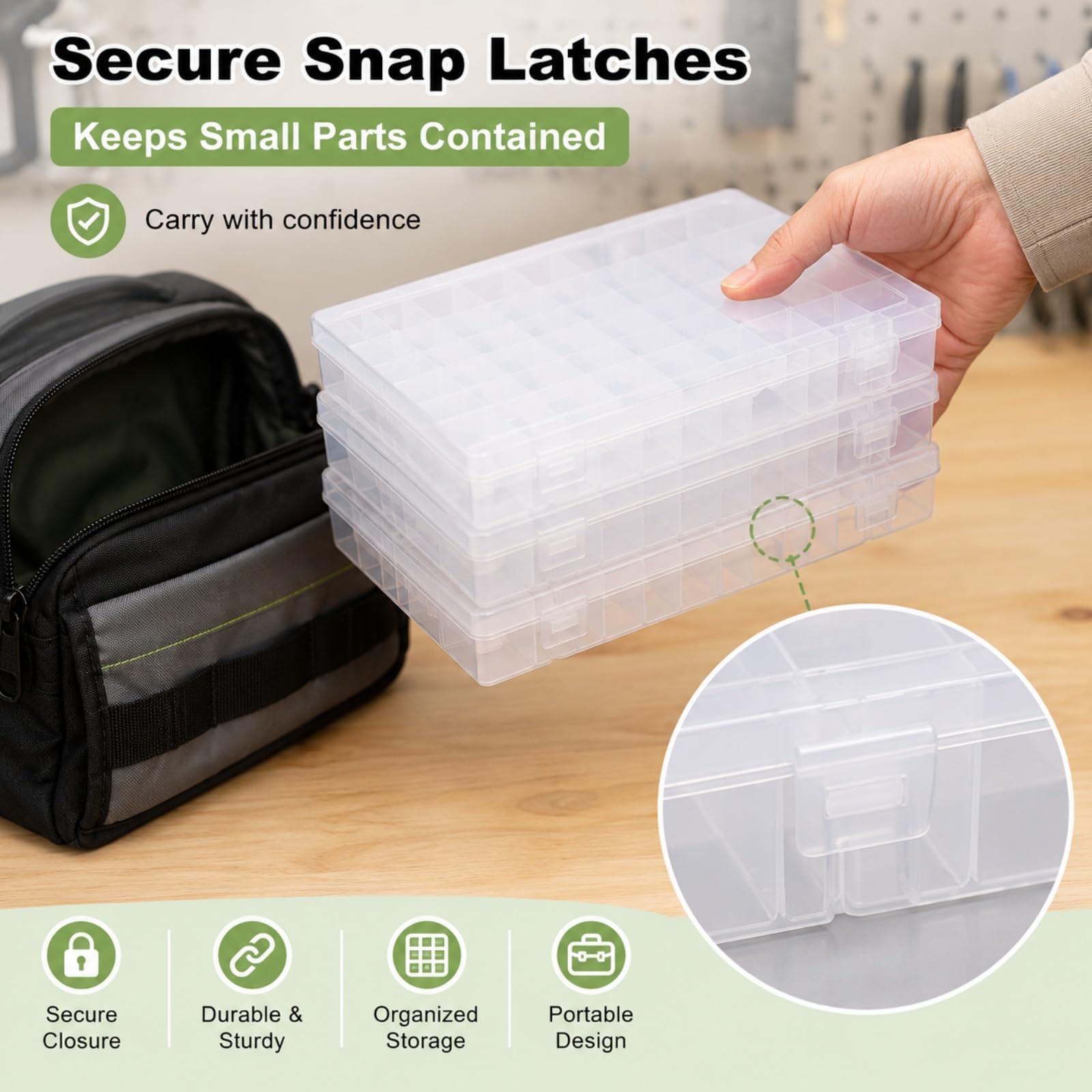 Confezione da 4 grandi scatole organizer in plastica a 24 scomparti con divisori – organizer a 24 scomparti, organizer trasparente per attrezzatura e artigianato con divisore regolabile rimovibile,
