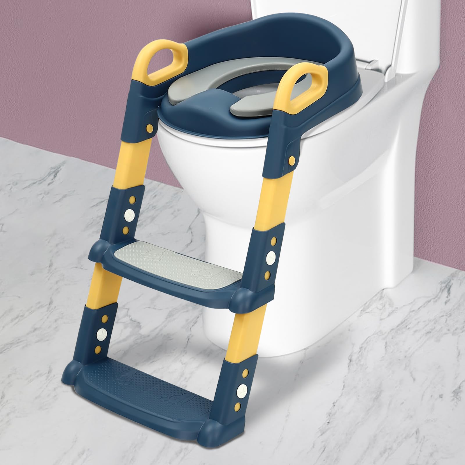 Sedile WC con scala per bambini, sedile WC a gradini per bambini, trainer per WC, scala per WC per bambini, altezza regolabile, blu