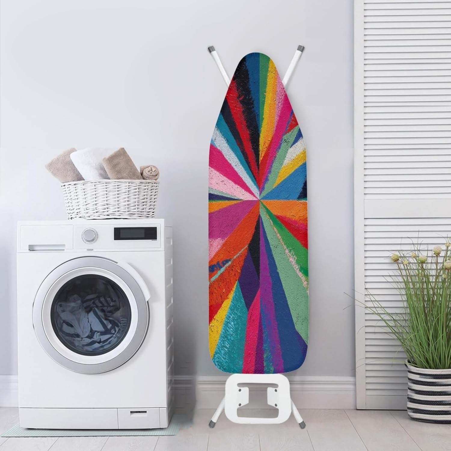 Ironing Board Cover 14x48 Lines Red Pink Blue Iron Board Cover with Padding Heat Reflective,Scorch Resistant Thick Padding,Snug Fit Non-Slip Nose Pocket Fastener Straps Elastic Edges