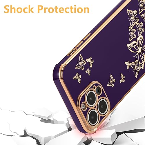 Miniatura 5 de ZTOFERA Funda protectora para iPhone 14 Pro Max, funda protectora para mujer, linda mariposa galvanizada, borde dorado, a prueba de golpes, delgada
