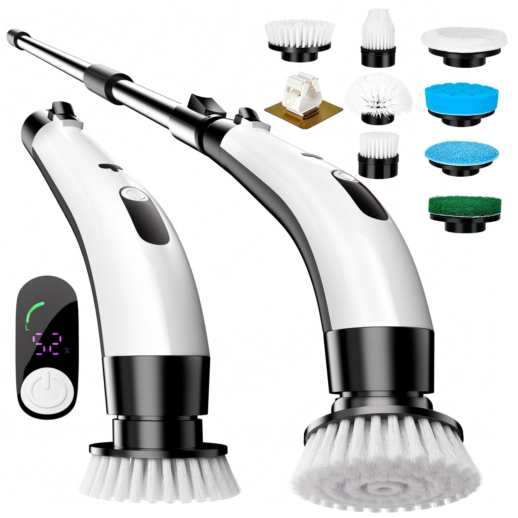 PUNOMO Electric Spin Scrubber Cordless Waterproof Cleaning Brush with 8 Replaceable Brush Heads - 120Mins Work Time Adjustable