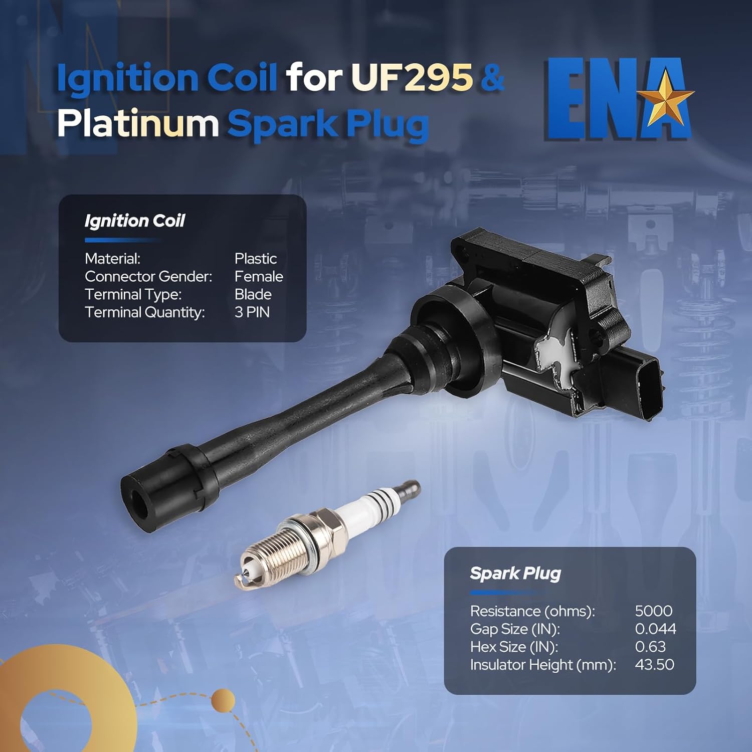 ENA Set of 2 Ignition Coil Pack with 4 Platinum Spark Plug Compatible with Mitsubishi Chrysler Sebring Dodge Stratus Eclipse Galant Lancer Mirage Outlander 1.8L 2.0L 2.4L L4 Replacement for UF295 4503