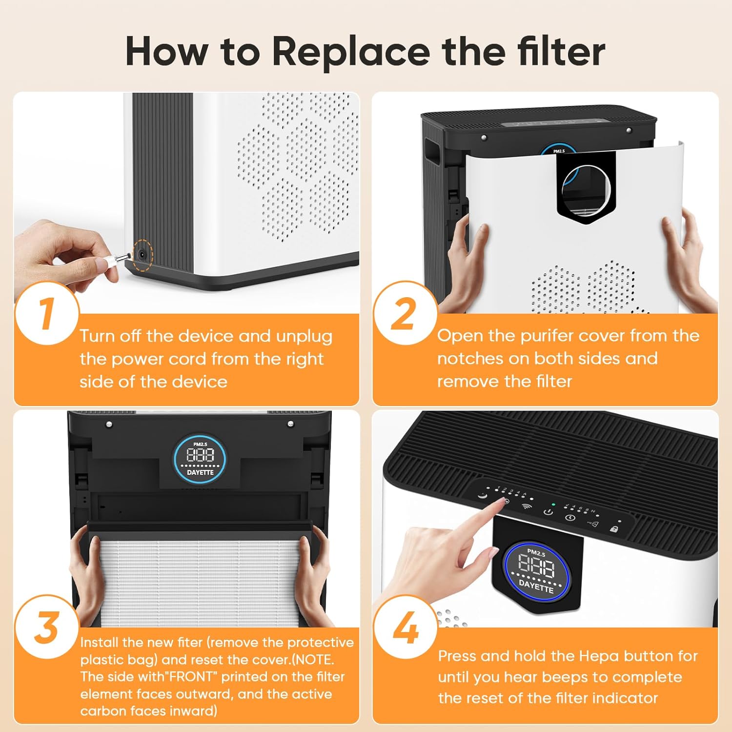 DAYETTE 2 Pack H14 Replacement Filter Compatible AP303/AP304/305/405 Air Purifiers, 4-in-1 H14 Grade True HEPA High-Efficiency Activated Carbon for pet - Image 8