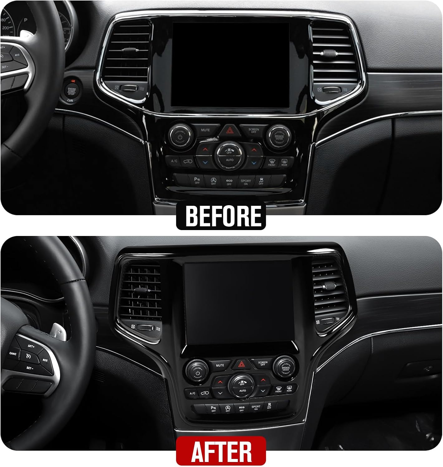 JeCar Center Console Navigation Screen Panel Trim Cover Compatible with Jeep Grand Cherokee Interior Accessories 2019 2020, Black