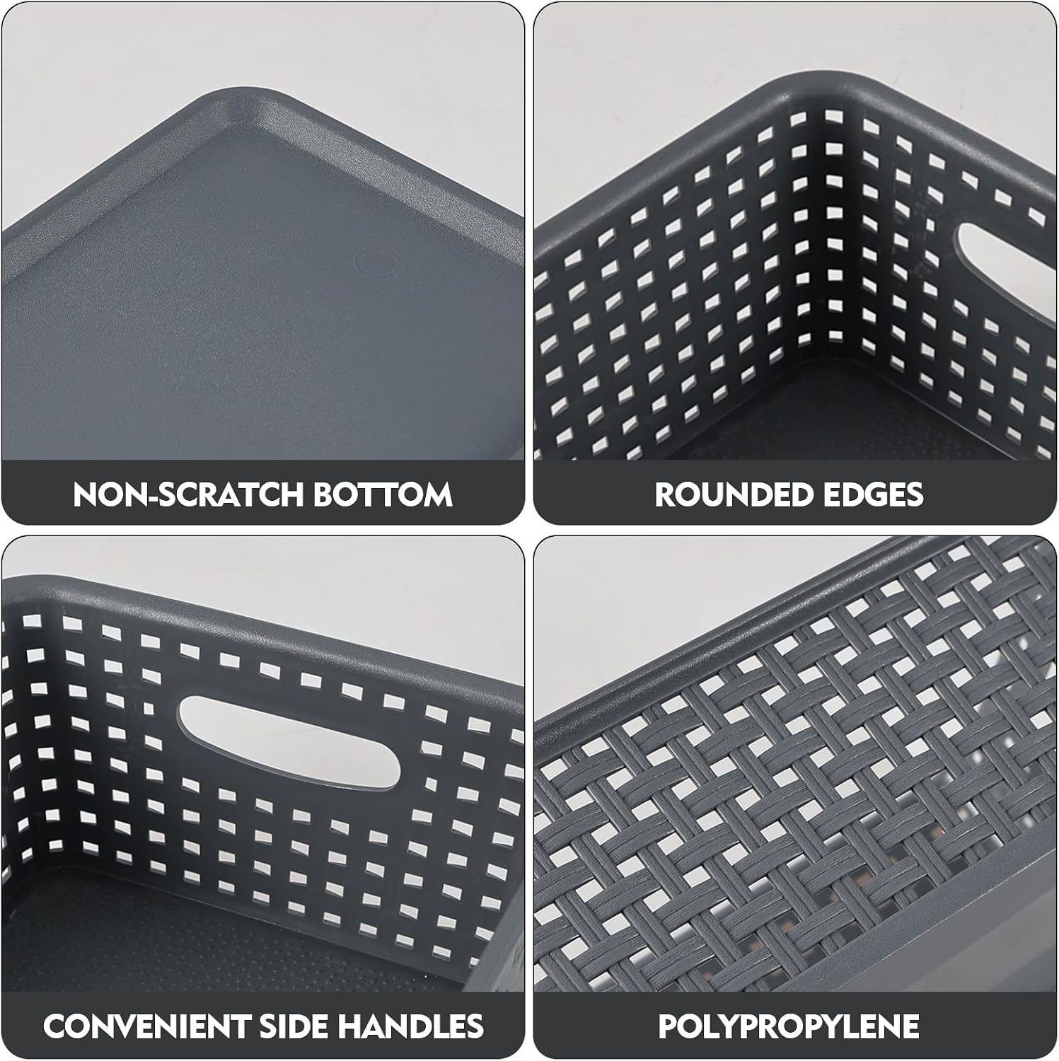 Bringer 6-Pack Small Storage Bins with Lids, Lidded Storage Baskets, Gray | Stackable Basket, Plastic Baskets Organizer Bins, Pantry Decorative Containers for Organizing Desktop Closet Office