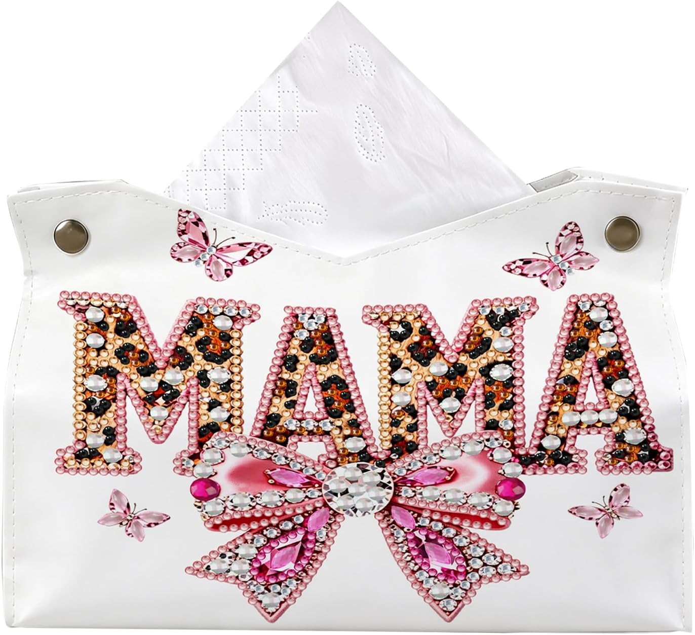Diamond Painting Tissue Box PU Cover Large 9.45x6.3x5.12in (Leopard Bow)