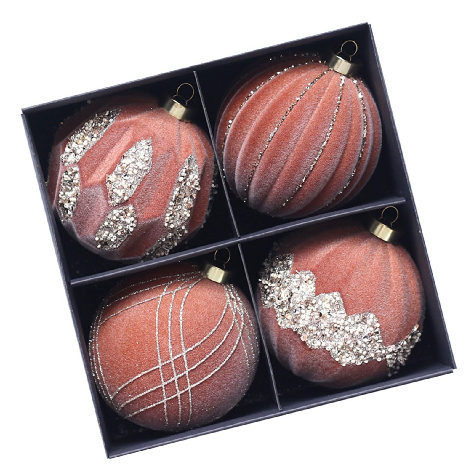 Buxuaaaa D 4Pcs Christmas Sphere For Tree Adornment Luxurious Flocking Christmas Baubles Ornament For Seasonal Tree Ecoration Sphere