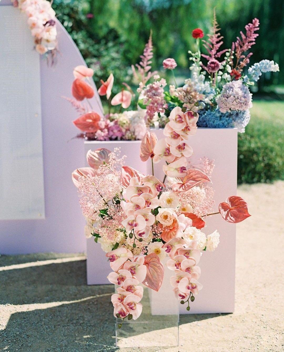 IPOPU 2pcs Champagne Pink Orchid Artificial Flowers, 34.3" Real Touch Fake Orchid Latex Phalaenopsis Branches for Home Party Wedding Bridal Shower Decoration