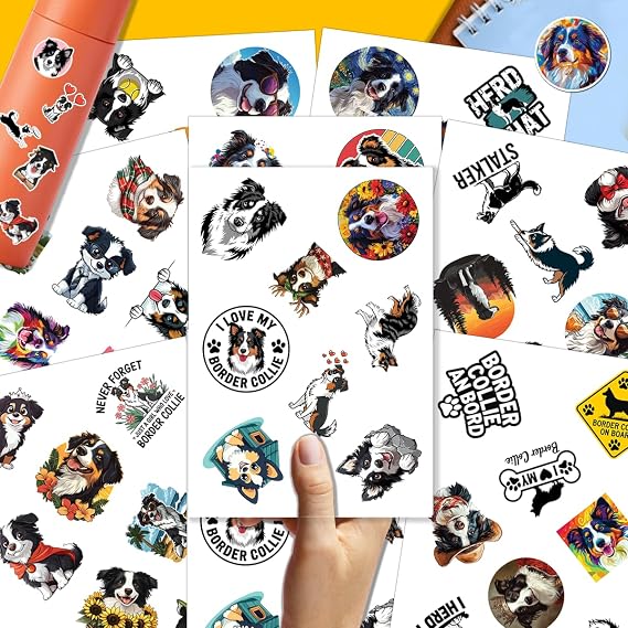 64pcs Border Collie Dog Stickers Waterproof Decals for Water Bottles Laptop Luggage Computer Scrapbooking Teens Adults Girls Kids Funny Party Birthday Decorations