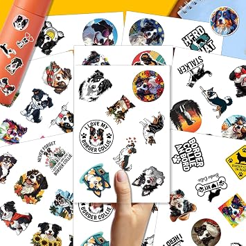 64pcs Border Collie Dog Stickers Waterproof Decals for Water Bottles Laptop Luggage Computer Scrapbooking Teens Adults Girls Kids Funny Party Birthday Decorations