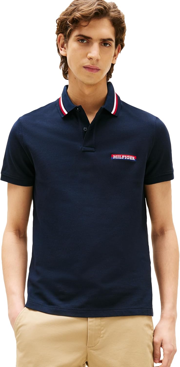 Tommy Hilfiger Mens Short Sleeve Casual Polo Shirts in Regular Fit with Stretch and Collar Designs