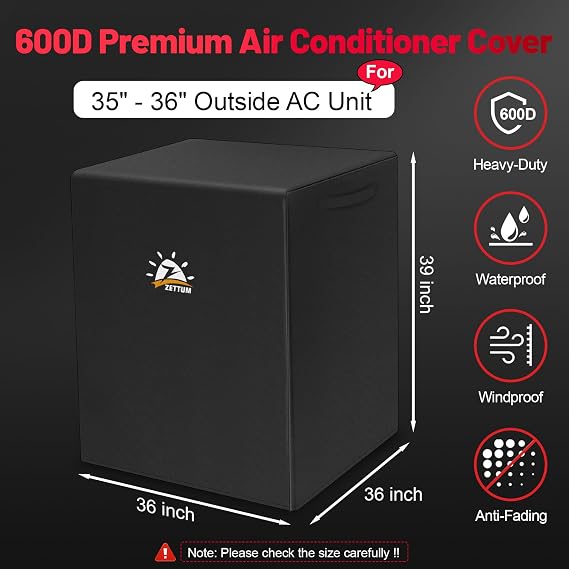 Zettum Air Conditioner Cover for Outside Units 36 Inch - 600D Air Conditioning AC Covers Waterproof, Outdoor Winter Cover for Central AC Condenser, Swamp Cooler, Pool Heater, Heat Pump, HVAC and More