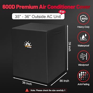 Zettum Air Conditioner Cover for Outside Units 36 Inch - 600D Air Conditioning AC Covers Waterproof, Outdoor Winter Cover for Central AC Condenser, Swamp Cooler, Pool Heater, Heat Pump, HVAC and More