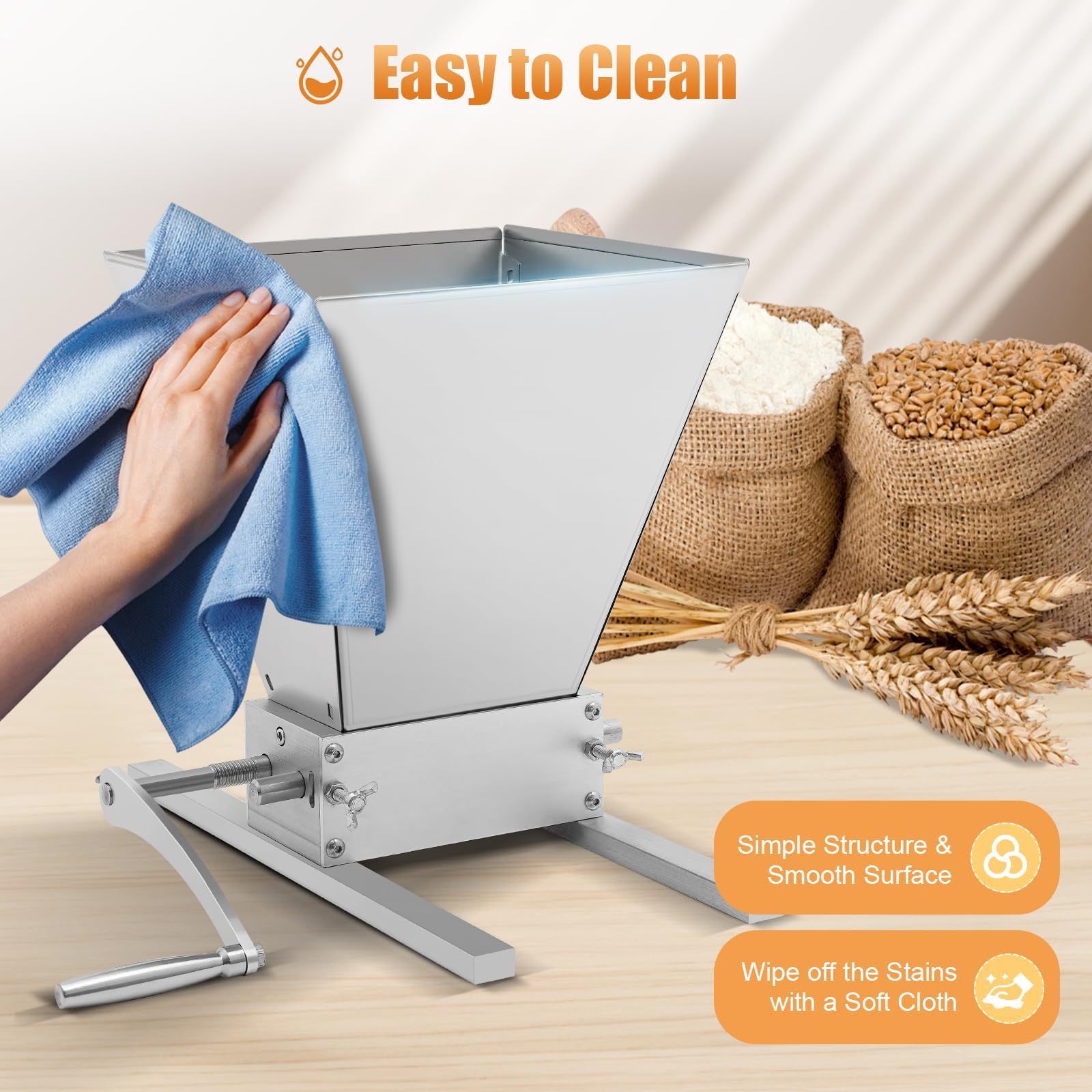 MINRS 4L Manuelle Getreidemühle Malzmühle Schrotmühle Barley Manuelle Verstellbare Getreidemühle Edelstahl Grainmühle Grain Crusher Malt Mill für Brauen Gerste, Weizen