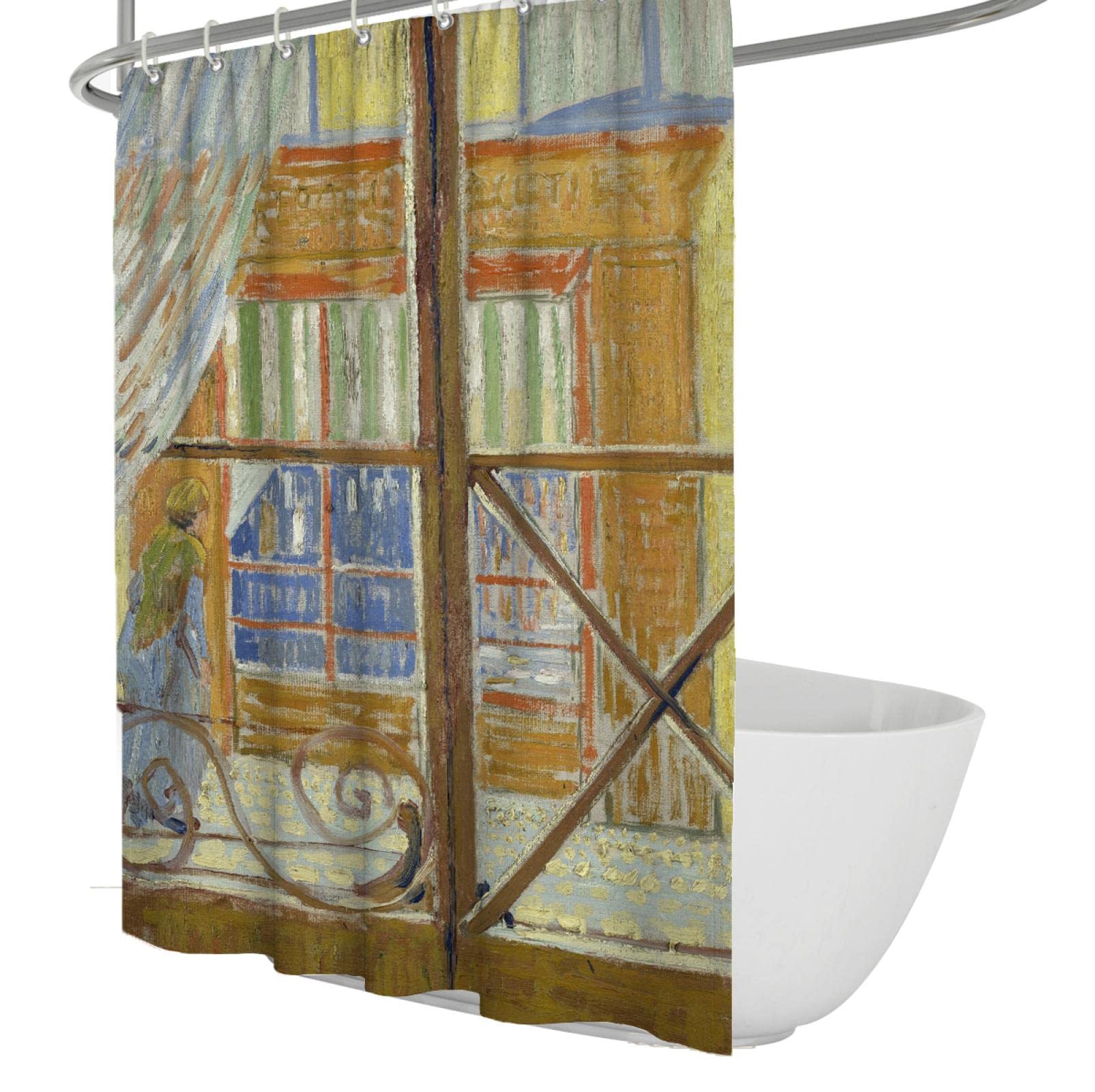 Cortina de Ducha rústica Antiguo House Ventanas de Madera Cortinas de Ducha Estampadas para baño Cortinas de Ducha lo Suficientemente Gruesas Set 275x180cm