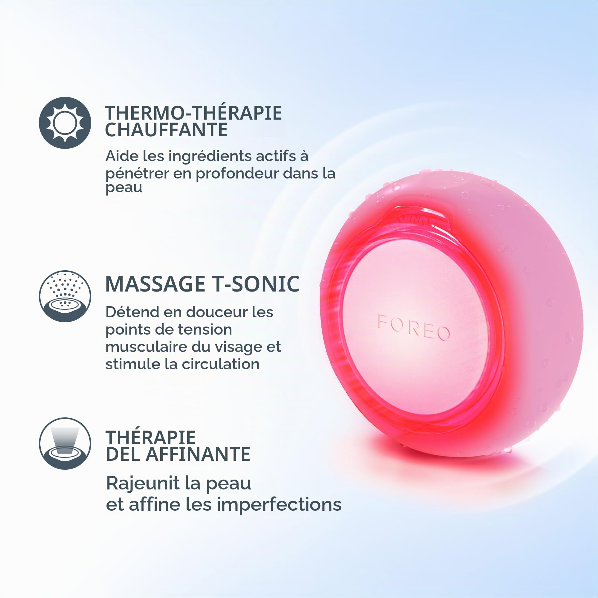 FOREO UFO 3 mini masque hydratant visage 4 en 1 - Anti-âge - Luminothérapie LED à spectre complet et lumière rouge - Thermothérapie - Massage visage T-Sonic - Connecté par application - Pearl Pink