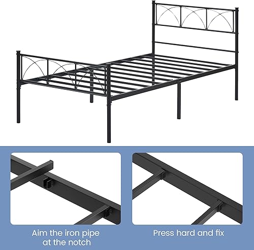 Miniatura 5 de IDEALHOUSE Base de cama de plataforma de metal con cabecera y estribo, estructura de soporte firme, 12.2 pulgadas para almacenamiento debajo de la