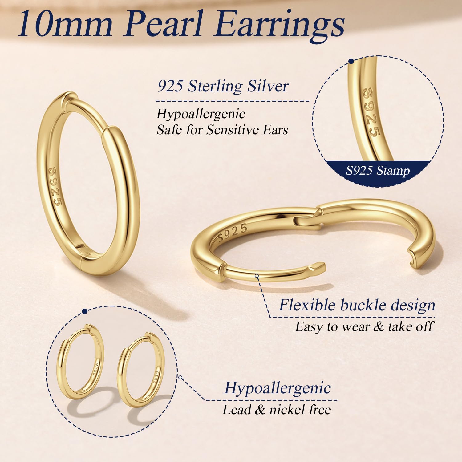 Suplight Pequeño Pendientes de Aro Mujer y Hombre Plata de Ley 925 | 8mm 10mm 12mm 14mm 16mm 18mm 20mm, Pendientes Mujer Plata Aros Caja de Regalo