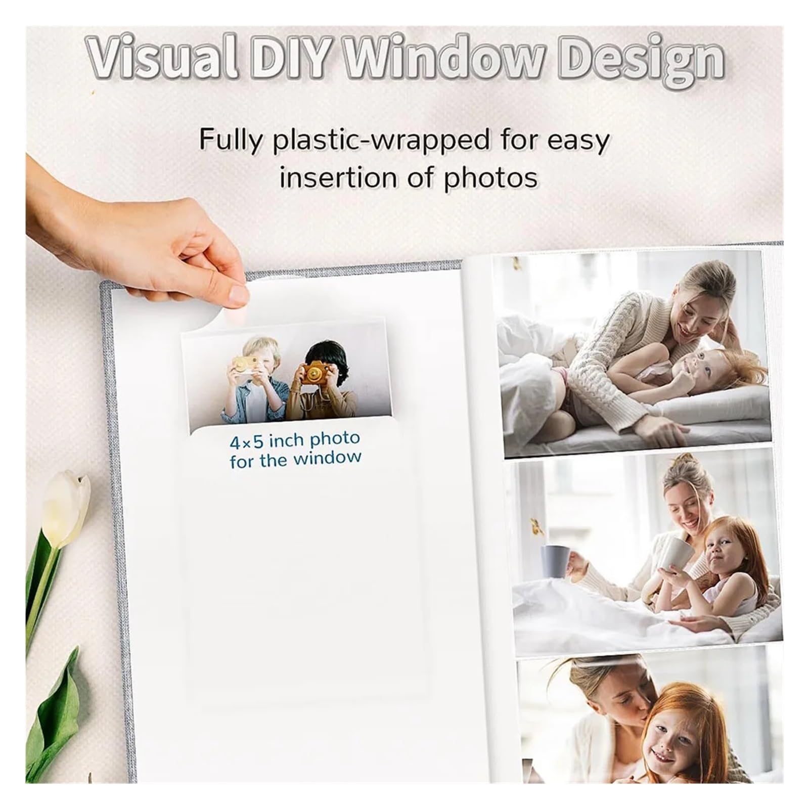 Scrapbook Fotoalbum Leinen-Fotoalbum mit 300 Taschen for 4x6 Fotos, Bücher, Einsteck-Bilderalben, Hochzeits-, Familien- und Jubiläums-Fotoaufbewahrung(Grey)