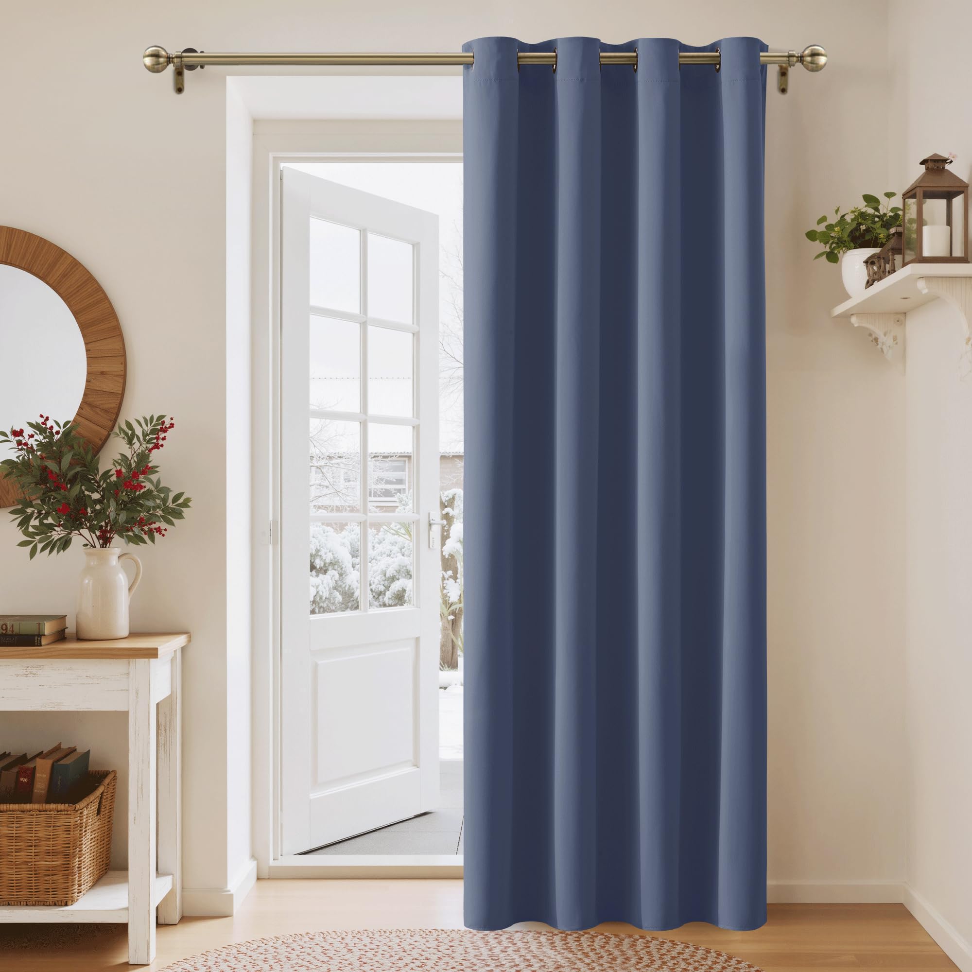 PONY DANCE Tenda Oscurante Camera da Letto Moderne Tende Termiche Isolanti per Soggiorno Blackout Curtain per Porta Interna 1 Pezzo L 140 x A 240 cm, Blu Foschia