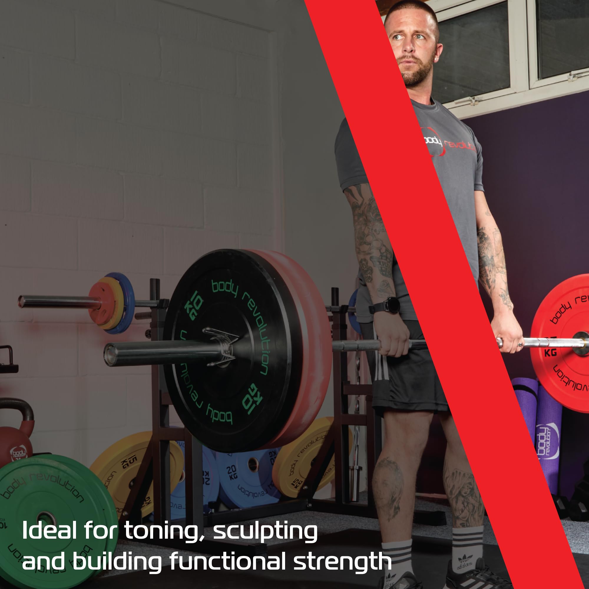 Body Revolution, dischi Bumper in gomma da 5 cm per sollevamento pesi olimpionico, dischi per bilancieri e crossfit (da 5 a 25 kg), 20kg pair