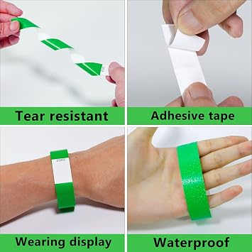 300 Pack Paper Wrist Bands for Events Waterproof Wristbands Lightweight Festival Identification Arm Bands Neon Adhesive Event Bracelets for Party(Black)