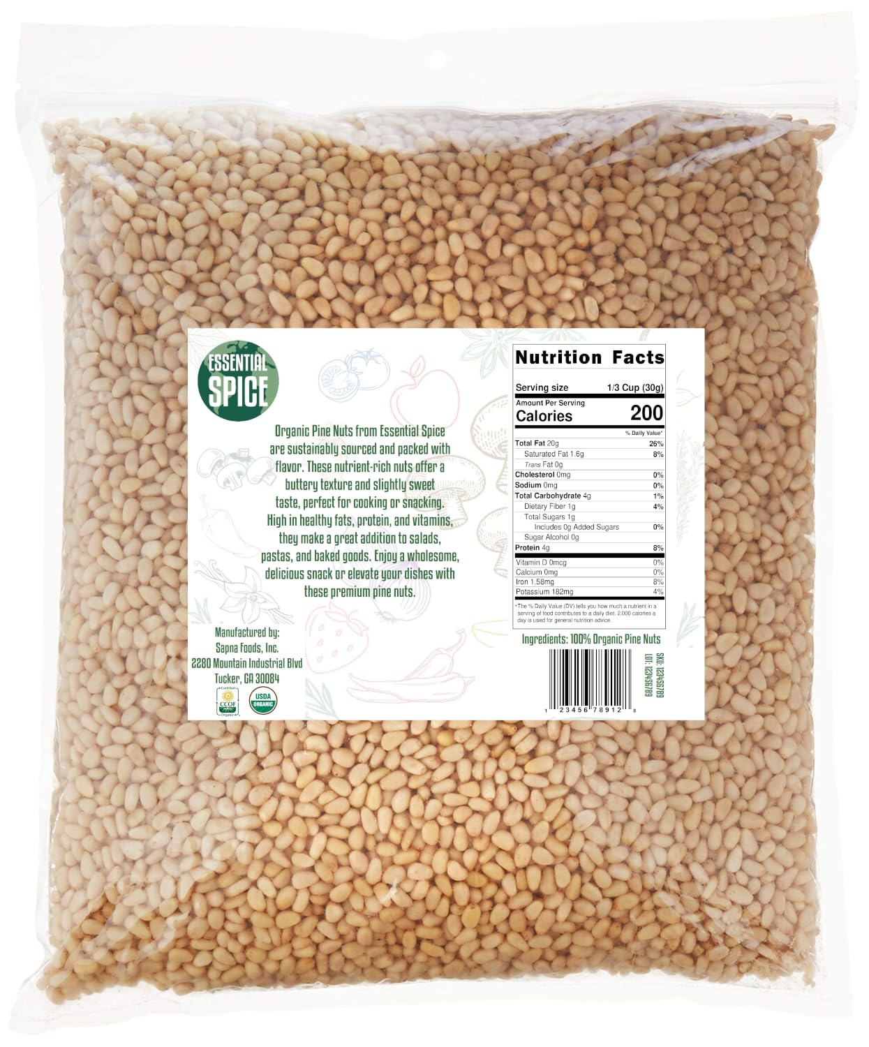 Essential Spice Organic Pine Nuts, 50 Lb – Buttery, Delicate & Naturally Sweet – Raw Shelled Pine Nuts for Pesto, Salads, Baking & Gourmet Cooking