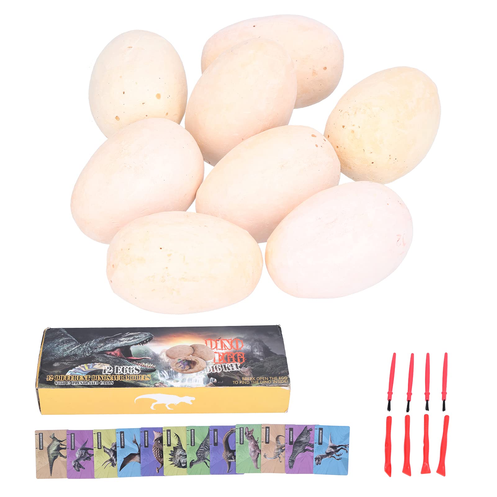 Dinosaurier-Ei-Grabsatz, Simulationsarchäologie-Spielzeug für Kinder, 12-teiliges Dinosaurier-Ausgrabungsset mit Meißeln, Pinseln und Lernkarten, pädagogisches STEM-Geschenk für