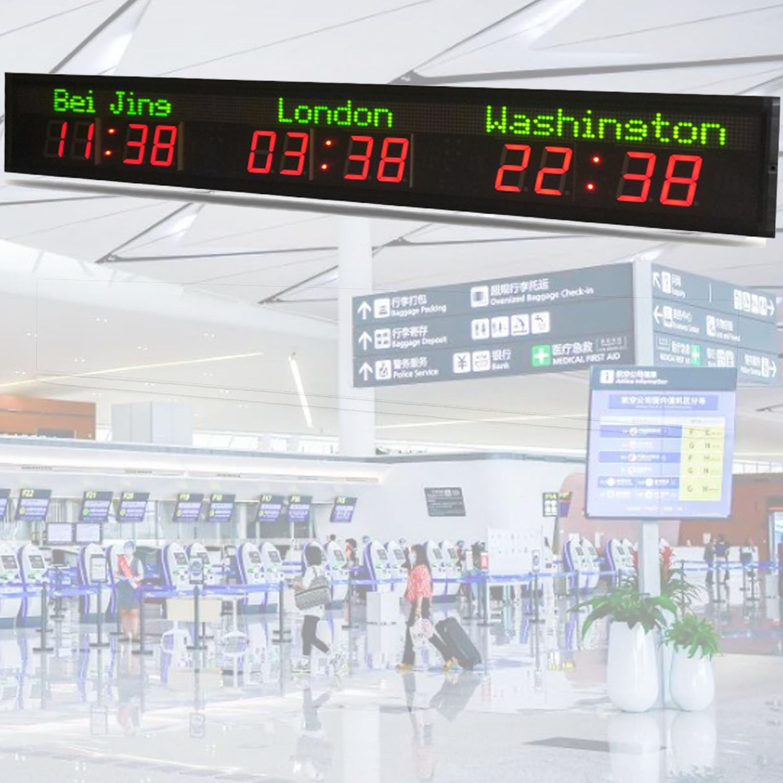ylpddmm Digital Multiple Time Zones Clock, LED World Time Clock 3time