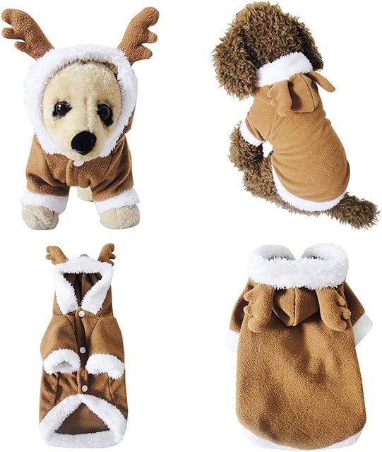 Mogokoyo Dog Cat Christmas Reindeer Costume, Funny Pet Elk Costumes Cosplay Dress, Puppy Fleece Outfits Warm Apparel Clothes for Xmas ("S" Size)