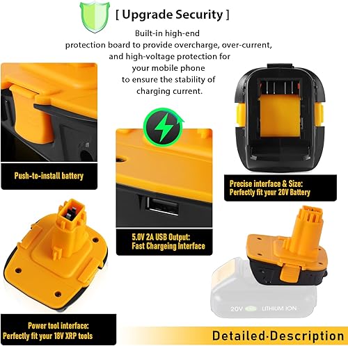 Miniatura 4 de USB rápido  Reemplazo para adaptador de batería Dewalt de 20 V a 18 V Convertidor DCA1820 para Dewalt Herramientas de 18 V Convertir Dewalt 20V