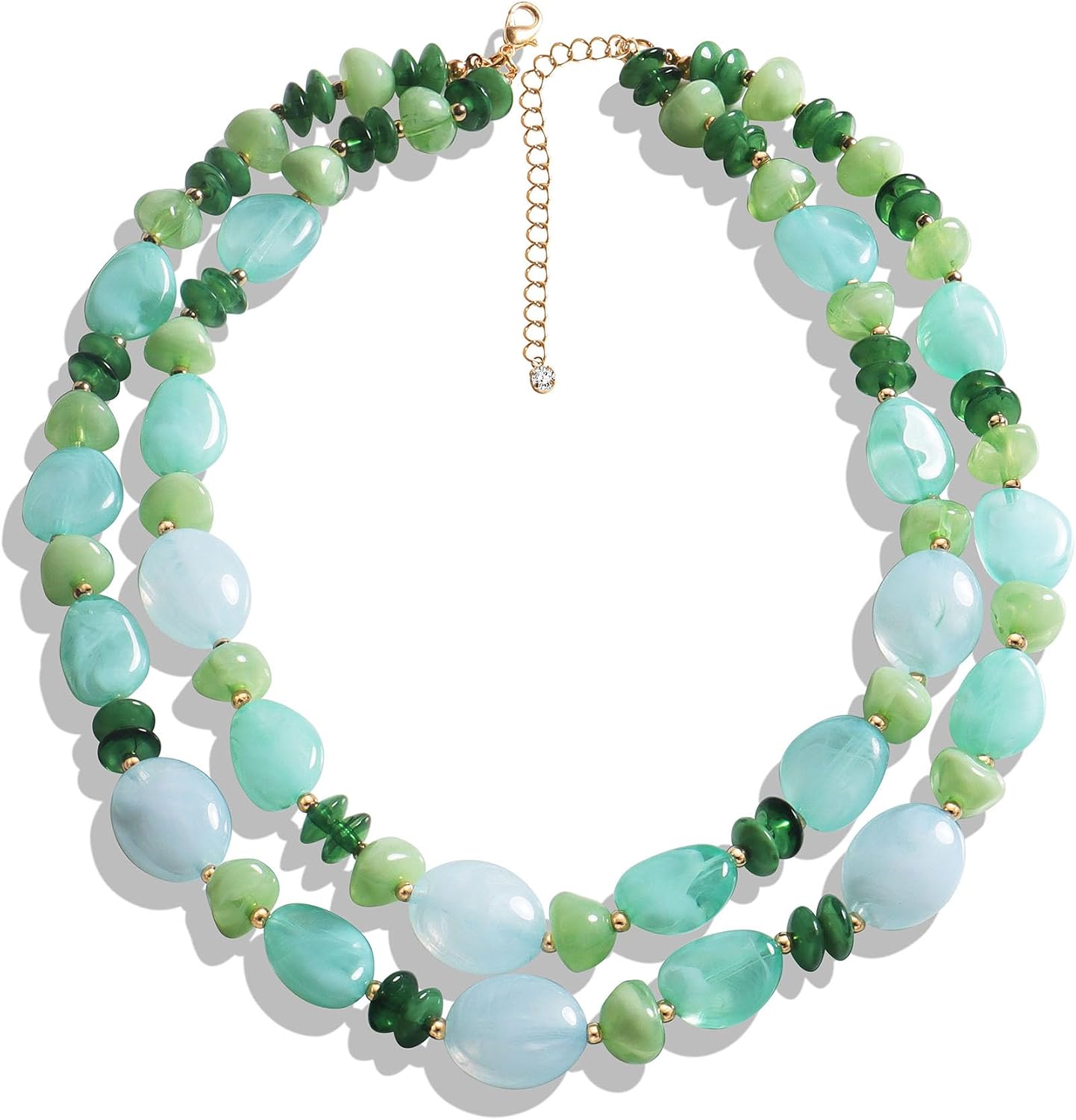 Irregular Bead Necklace for Women Two Layer Acrylic Statement Necklace 16+18 Inch with Extender Chain, Gift for Mom Wife Grandmother