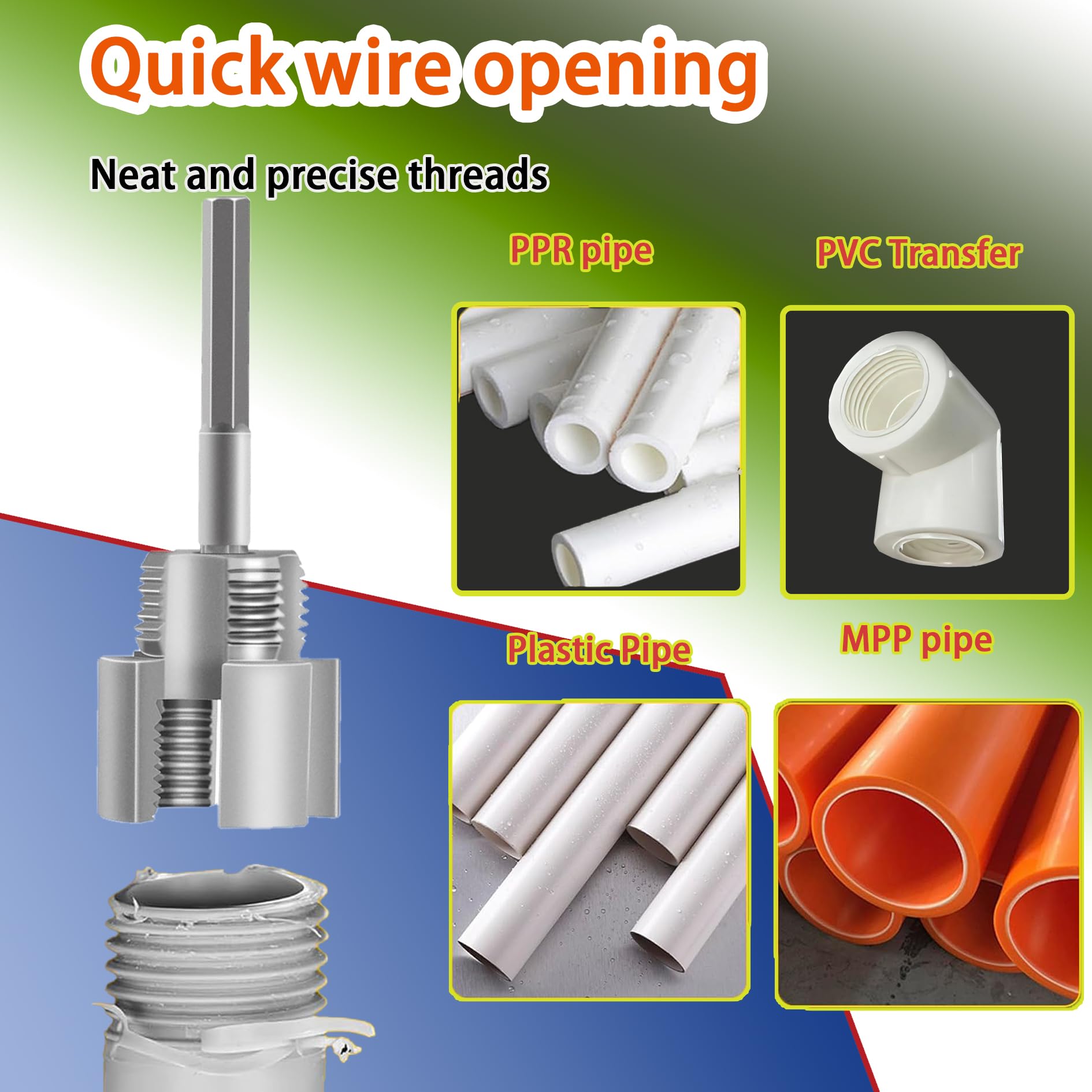 Herramienta de rosca interna y externa integrada, herramienta de corte de rosca de tubo 2025, compatible con kit de rosca de tubo de PVC para perforación, tamaño de tubo de 1/2 pulgada 3/4 pulgadas