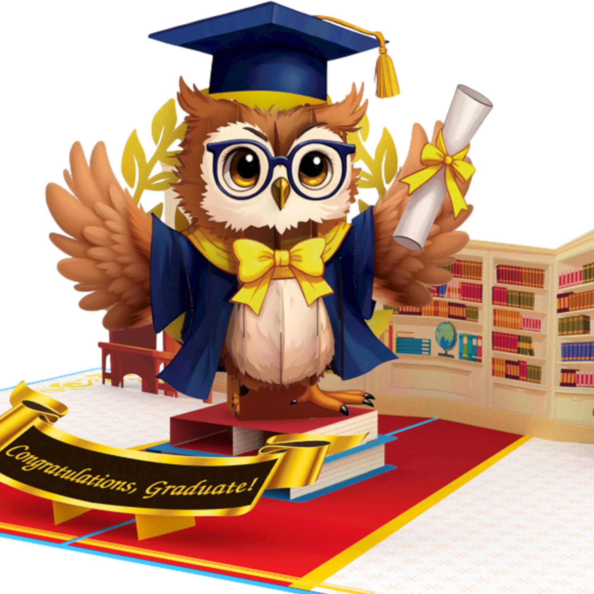 iGifts And Cards Wise Owl Graduation Pop-Up Card 6" x 8" – Academic 3D Greeting with Cap and Diploma – Fun Congrats Gift for Graduates, College