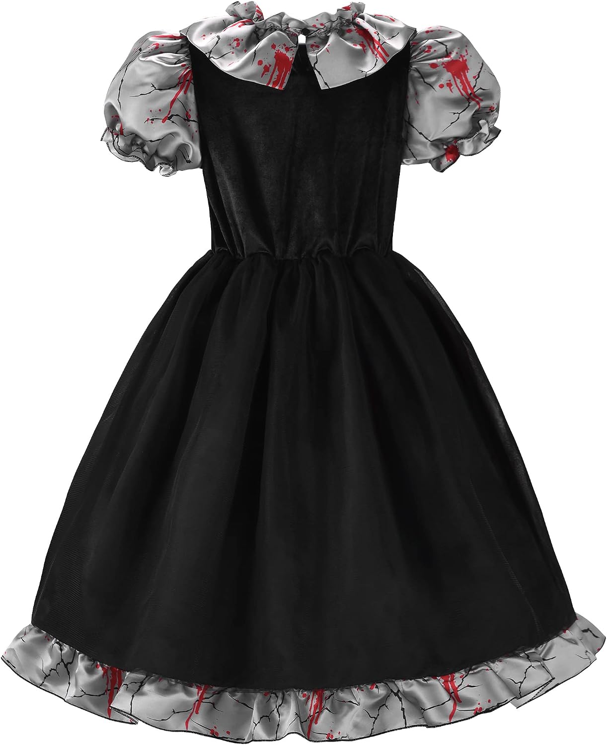 ReliBeauty Kids Broken Creepy Doll Costume for Girls Halloween Costumes,Black & Grey
